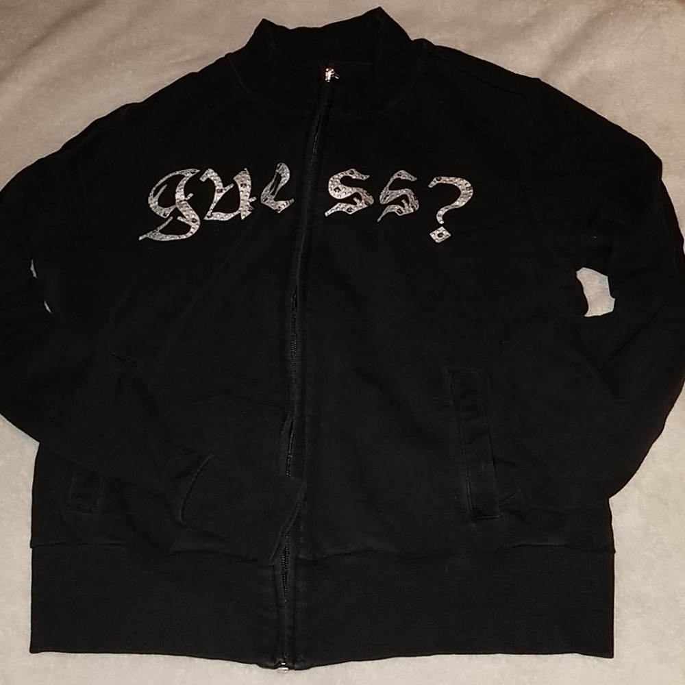 GUESS jacket. Black with silver lettering